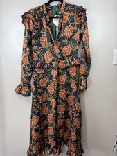 NWT Boohoo Tiger Print/Floral Teal Ruffled Sleeve Dress Size 8