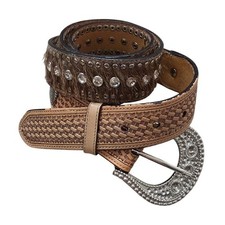 Nocona Calf Hair Leather Rhinestone Glam Belt Silver Tone Hardware sz 44 Western