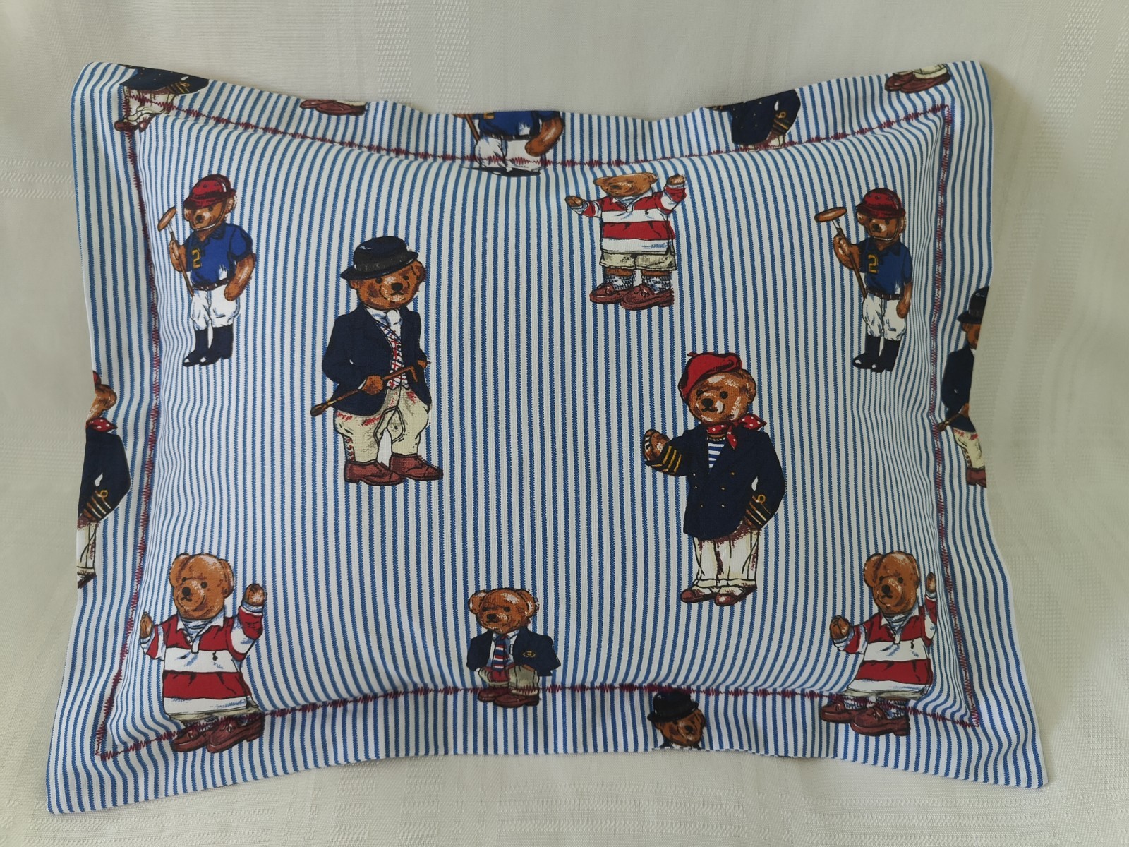 1 ONE RALPH LAUREN POLO TEDDY BEAR Blue TOSS PILLOW Sham (12x16 inch) New