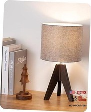 Boho Small Table Lamp, Walnut Color Wooden Tripod Bedside Lamp, Modern