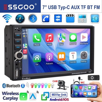 7 Zoll 2 DIN Autoradio Wireless Carplay Android Auto MIK Bluetooth FM TF +Kamera