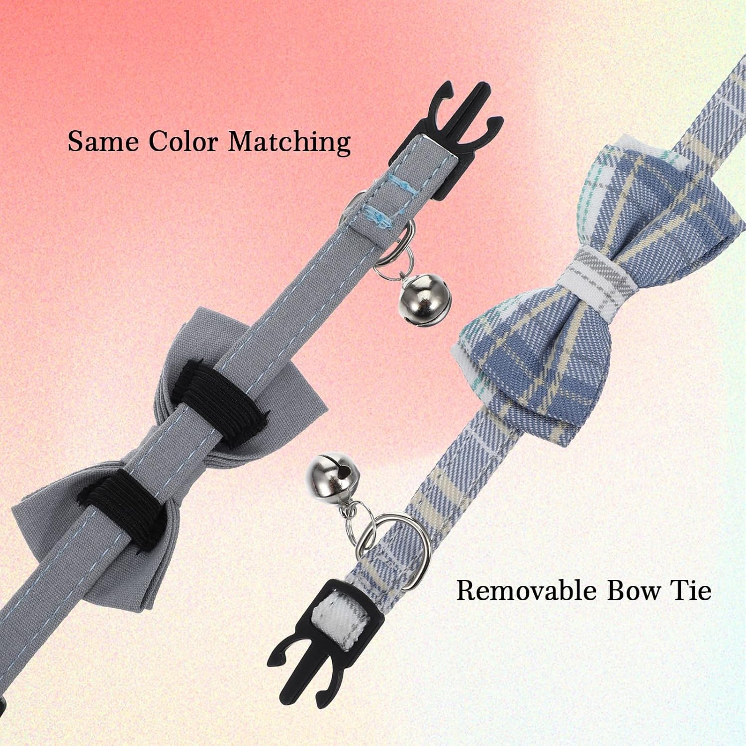 2 PCS Cat Collar with Bow Breakaway Bowtie Safety light blue, blue plaid 
