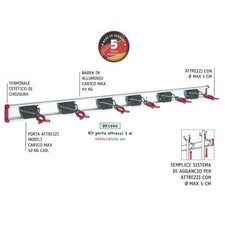 BARRA PORTA ATTREZZI CM 100 IN ALLUMINIO CON 6 GANCI BRUNS - PROMO - - Ferrero F