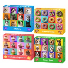 4 Packs 100 Piece Puzzles for Kids Ages 4-6 6-8 8-10, Dogs Cats Cupcakes Donu