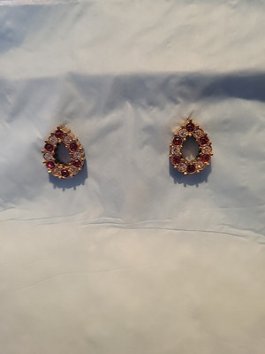 Studded Simulated Ruby Cubic Zirconia Teardrop Earrings - Pierced with push back