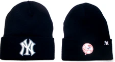 2 FOR 10.95! New York Yankees flat logos on 2 NAVY beanie  cap hat. See details