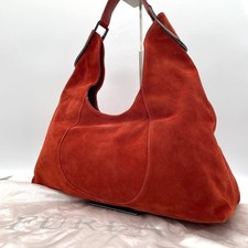 FURLA Logo Hobo Hand Bag One Sholder Bag Suede Leather Orange w/ Dust bag