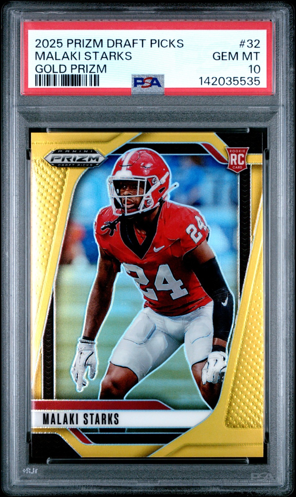 MALAKI STARKS RC 2025 PANINI PRIZM DRAFT GOLD ROOKIE SP 5/10 PSA 10 GEM MINT
