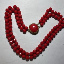 Necklace Choker 2 Strand Red Art Glass Bead Strung On Chain 17  Read Description