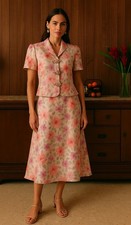 Maggy London Silk Floral 2 Piece Set Jacket Skirt Size 4P Vintage Lord  Taylor