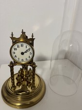 Vintage German 400 Day Anniversary Clock Glass Dome & Key Working