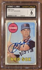 1969 Topps #130 Carl Yastrzemski Red Sox Baseball Card CGC 6 / JSA 10 AUTO HOF