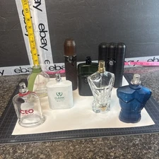 Lot Of (8) Empty Name Brand Cologne Glass Bottles See Description