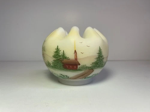 Fenton Art Glass ~ Cream Color Vase ~ Beautifully Hand Painted by Sue Jackson
