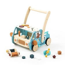 IEATFO Wooden Baby Walker with Tool Bench, Adjustable