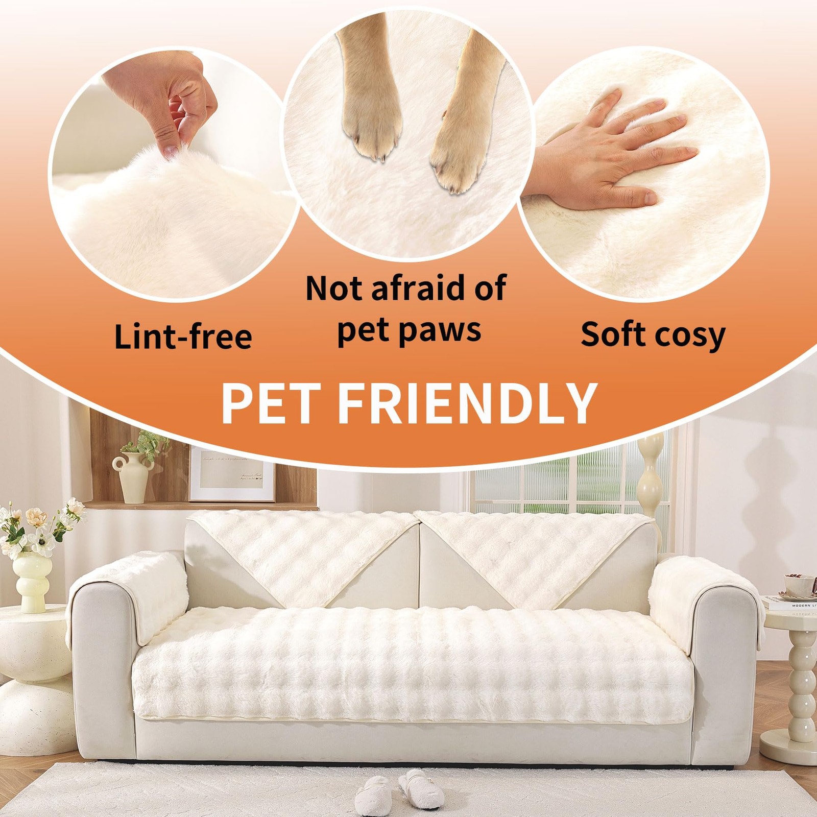 Waterproof Dog Bed Cover Non Slip Couch Covers for Dogs Washable Soft Faux Fu... thumbnail 5