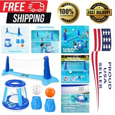 Fun Inflatable Volleyball  Basketball Float Set for Kids and Adults - Dark Blue