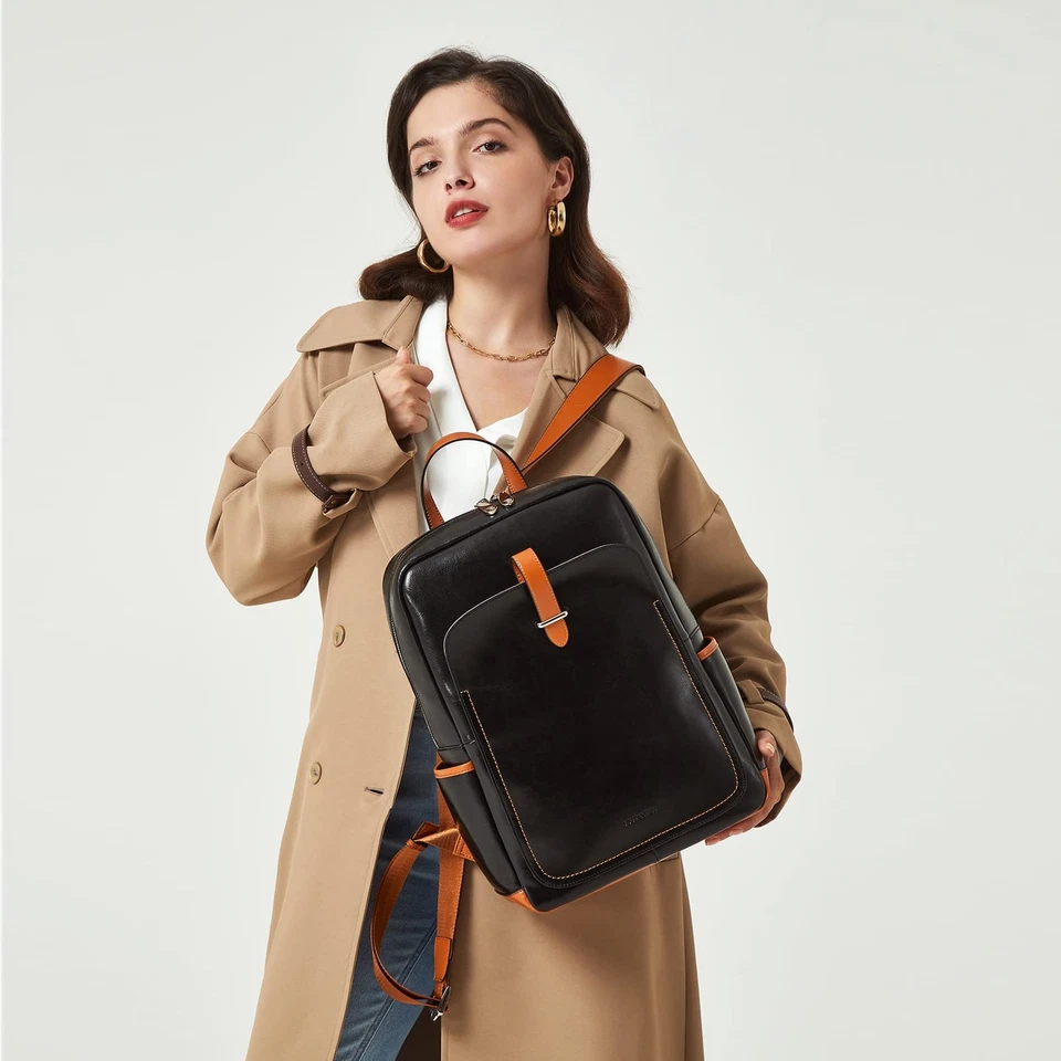 皮革笔记本电脑背包女式,15.6 英寸电脑背包钱包学院 D... — 第 2/4 张图片