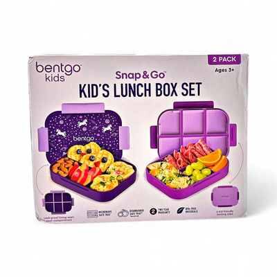 Bentgo Kids Snap & Go Leak-Proof Lunch Box Purple + Unicorn 2-Pack