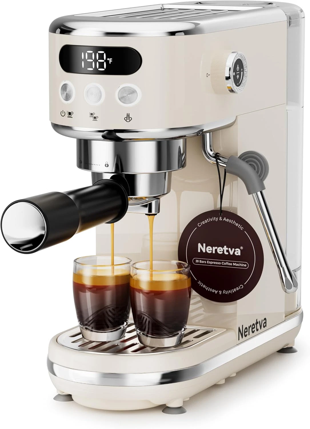 20 Bar Espresso Machine Stainless Steel LED Display Home Latte Cappuccino Beige