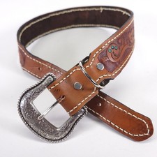 Tooled Leather Belt 22 24 Western Brown Boys Girls