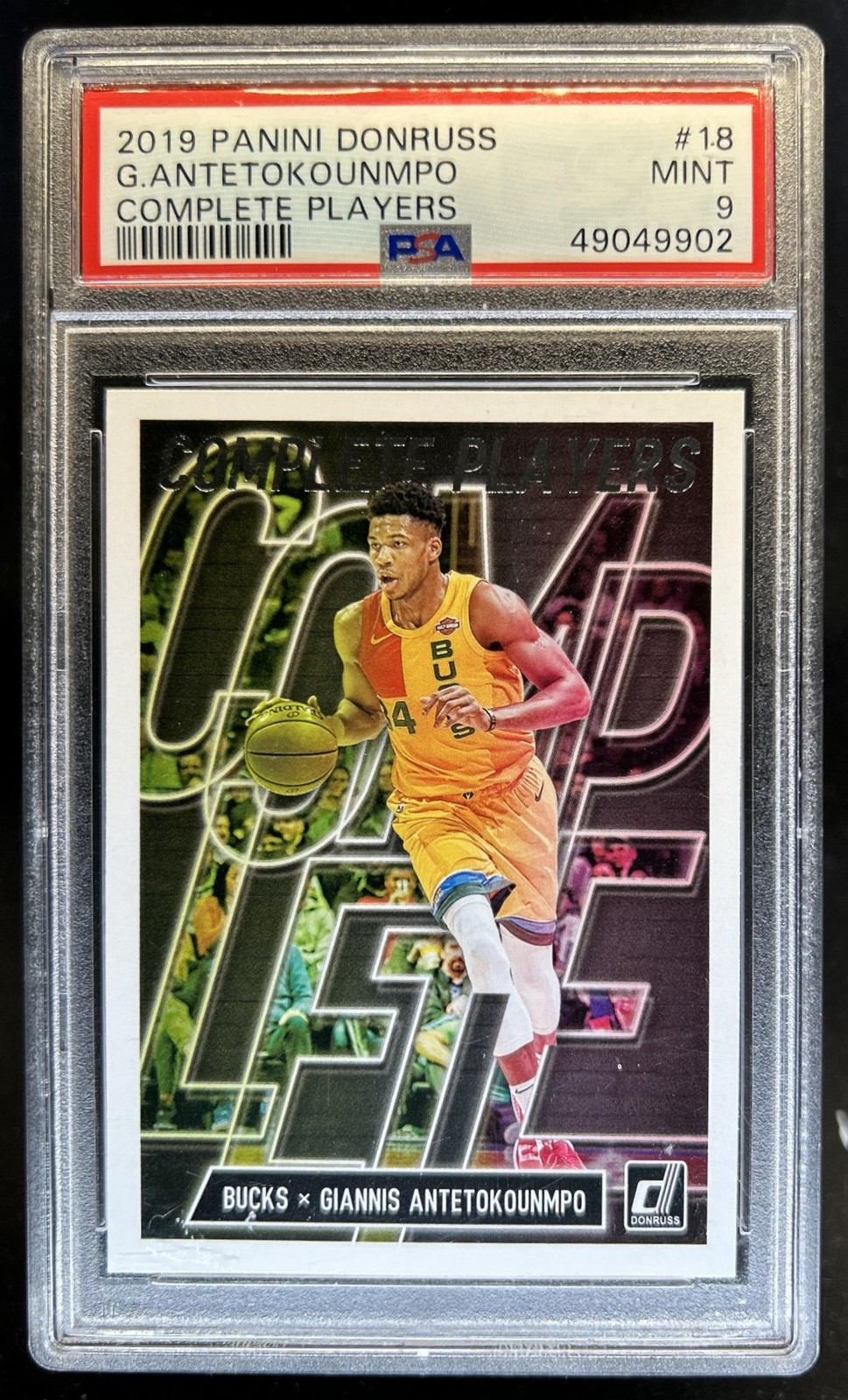 2019-20 Panini Donruss Giannis Antetokounmpo Complete Players #18 Bucks PSA 9 view 1