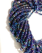 1 HANK  Metallic BLUE IRIS  13/0 CHARLOTTE CUT  SEED BEADS  12 Strands