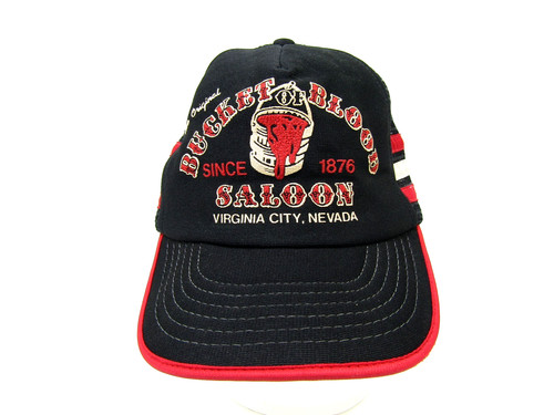 VTG Bucket of Blood Saloon Virginia City Nevada Mesh Trucker Hat 3 Stripe READ