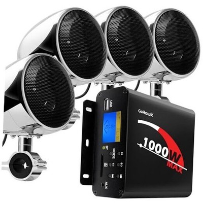  Motorcycle Speakers and Amplifier Audio Sound System, 1000W Bluetooth Chrome