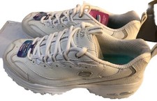 Skechers Womens Fresh Start 11931EW White Silve D  Lites Sneakers Size 6.5 Wide