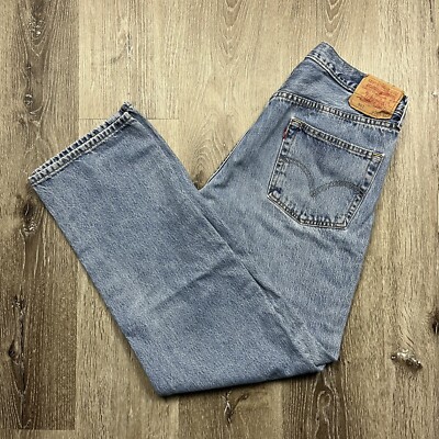 Vintage Levis 501 Straight Fit Blue Jeans Measures 34x33 Paper Tag