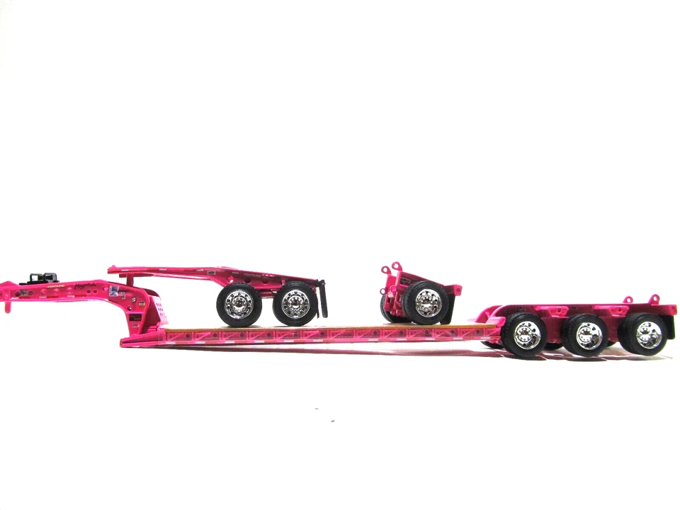 DCP 1/64 SCALE PINK FONTAINE TRIAXLE LOWBOY TRAILER, WITH JEEP & FLIP AXLE - Image 3 of 4