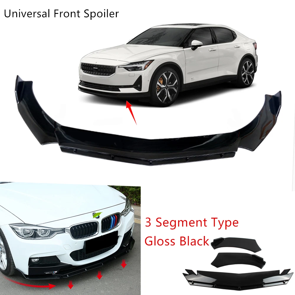 Universal Front Bumper Body Kit Spoiler Splitter Lip Black Fit For Polestar 2