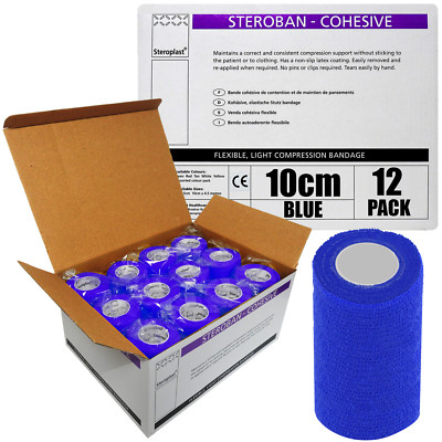 12 Rollen Steroplast Premium Sport blau Erste Hilfe kohäsive Gummibandpackung 10 cm