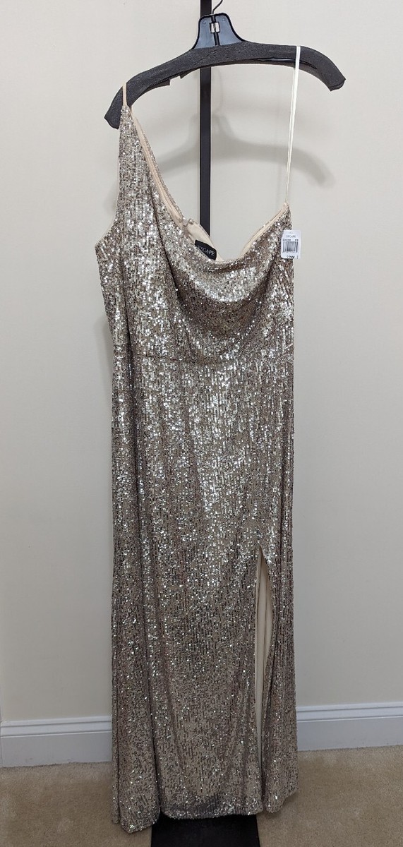 Xscape Women's Plus Silver Sequin One-Shoulder Formal Gown 22W