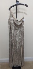 Xscape Women's Plus Silver Sequin One-Shoulder Formal Gown 22W $299