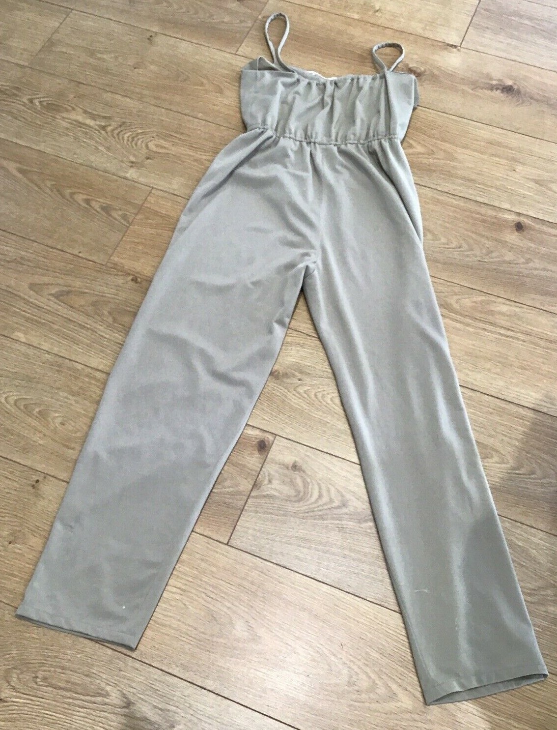 Vintage 1970s Rhona Roy Beige Jumpsuit, Lace Trim to Bodice, Size 10 approx. 4