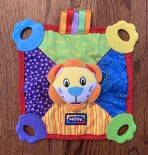 Nuby Colorful Lion Security Blanket Baby Lovey Crinkle Teether Squeaker Toy EUC