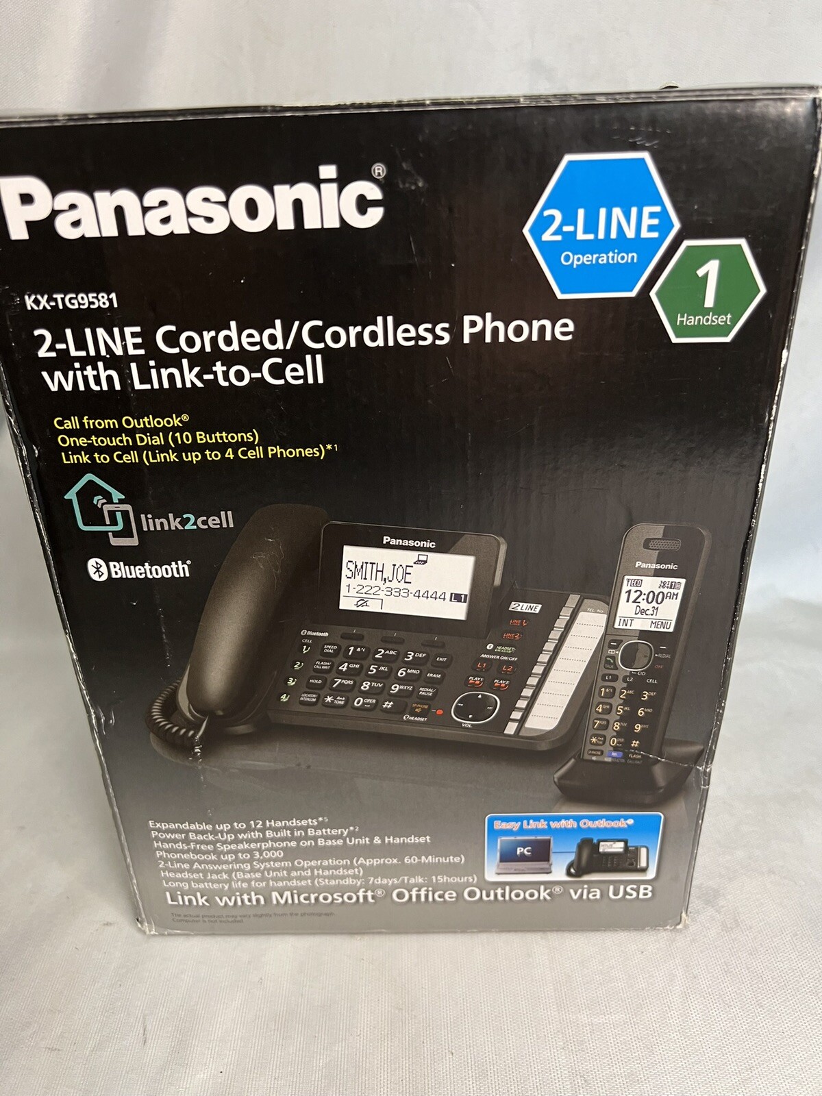 Panasonic 2Line Corded/Cordless Phone System 1 Handset W/ Outlook Calling eBay