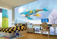 3D Cartoon Whale ZHUB1023 Wallpaper Wall Mural Removable Self-adhesive Ann
