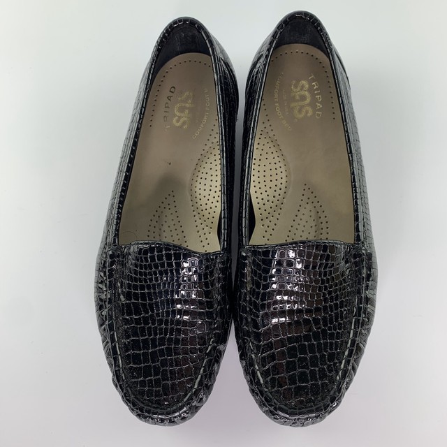SAS Black Patent Leather Croc Embossed Slip On Loafers Womens Sz 6.5 eBay