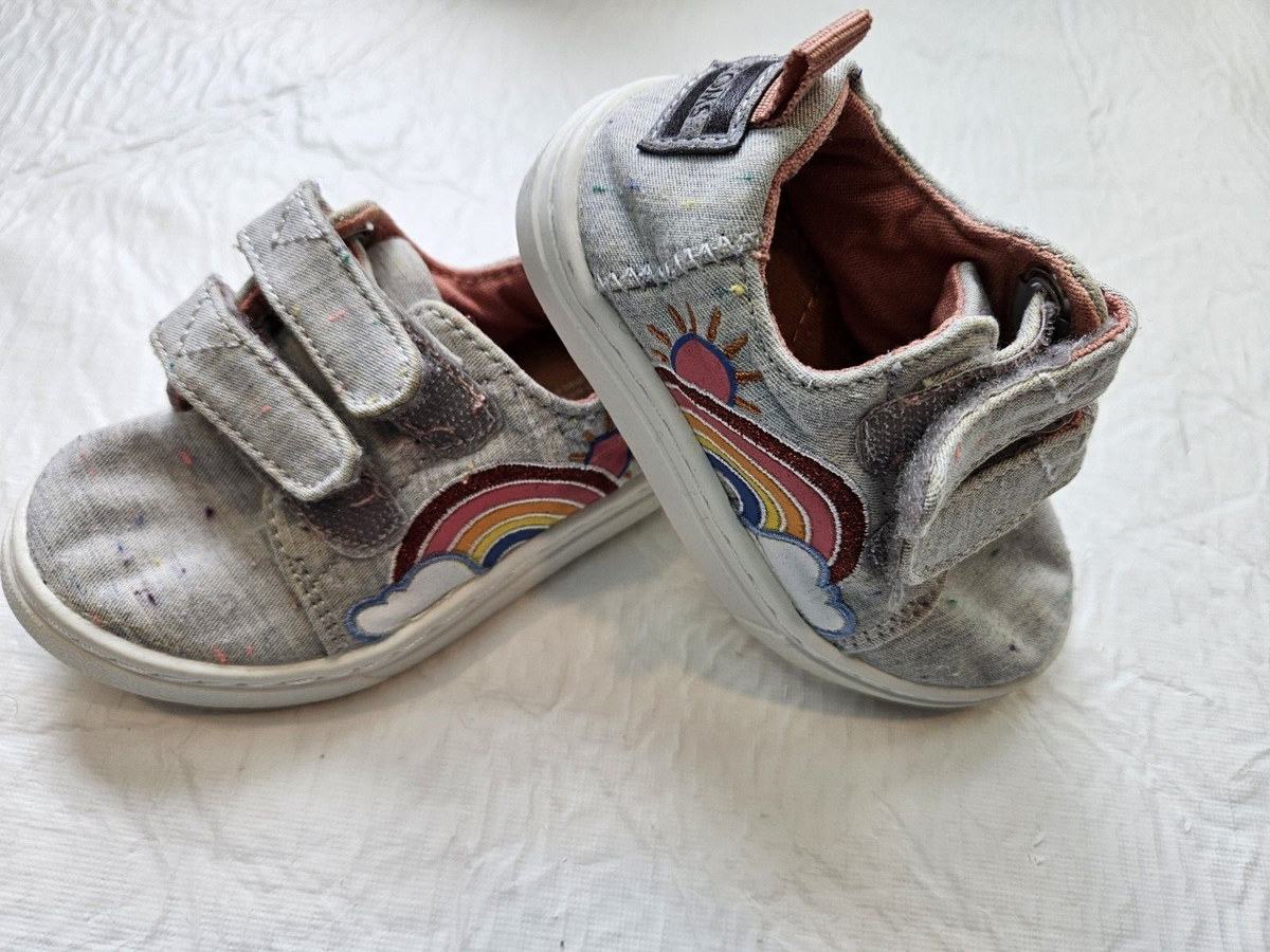 Toms Lenny Kids Shoe Gray Rainbow Hook Loop #10011508 Toddler Slip On  Sneaker