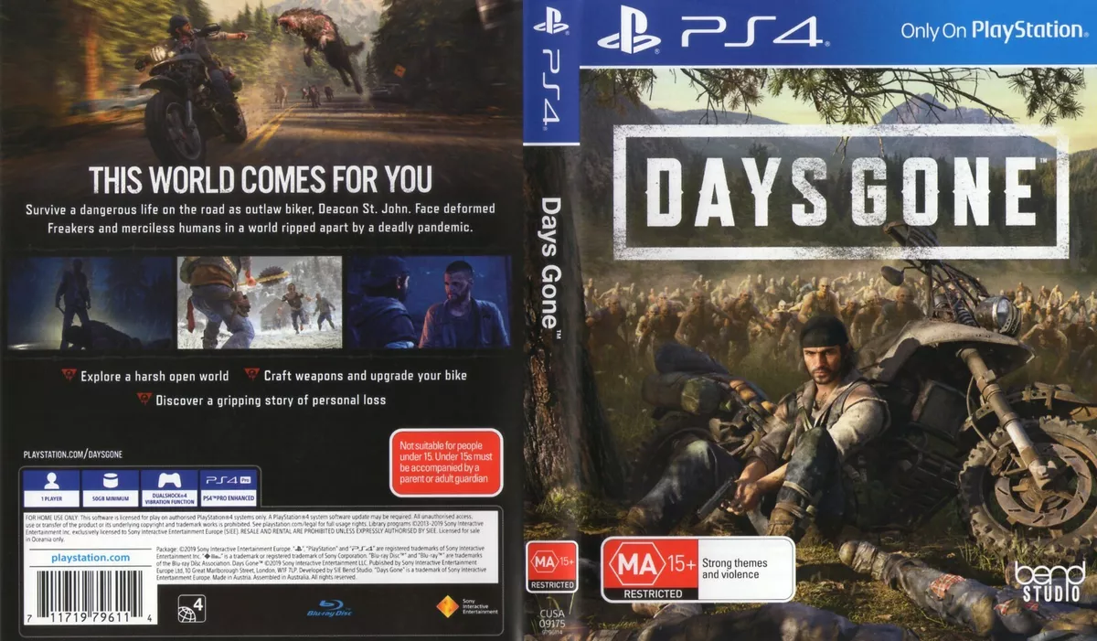 Days Gone PS4 Replacement Box Art Case Insert Cover Cover Only