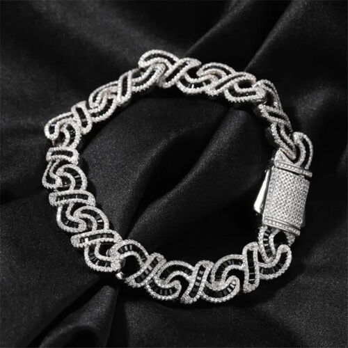 10ct Baguette Simulated Black Onyx/CZ Infinity Link Bracelet 14k White Gold Over - Picture 1 of 5