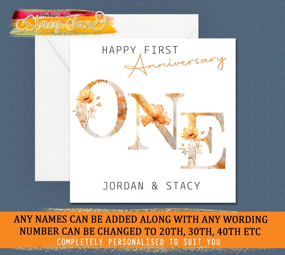 HANDMADE Personalised Anniversary Card 1st 1 year One First Paper Wedding Congratulations