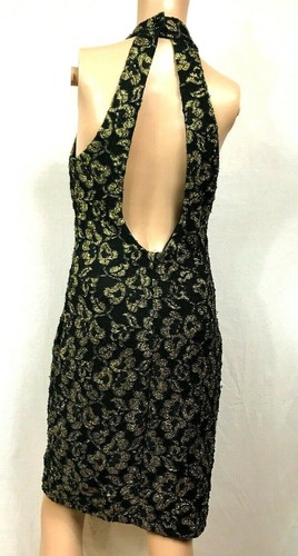 Y2K Steppin Out Black Gold Accents Womens Medium Sparkly Dress - Picture 5 of 7
