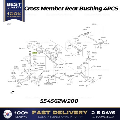 ⭐Genuine⭐ Cross Member Rear Bushing 4PCS 554562W200 for Hyundai