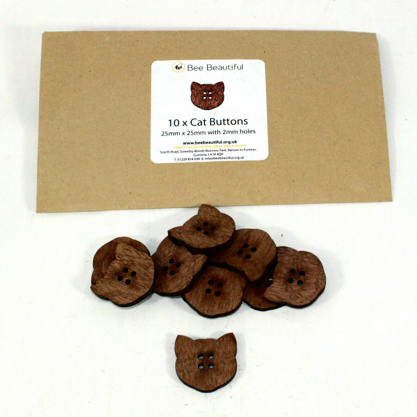 Wooden cat Head Buttons, Laser Cut, Knitting, Sewing, Crochet, craft pack of 10