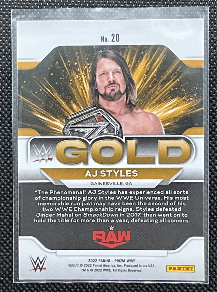 AJ Styles #20 WWE Raw Gold Panini Prizm 2022 Wrestling Trading