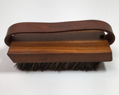 Vintage Stevens #50 Slanted Short Bristle Wood Horse Brush with Leather Handle